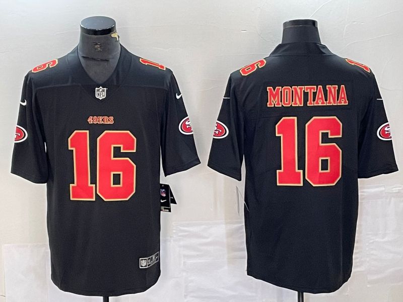 Men San Francisco 49ers 16 Montana Black 2023 Nike Vapor Limited NFL Jersey style 1